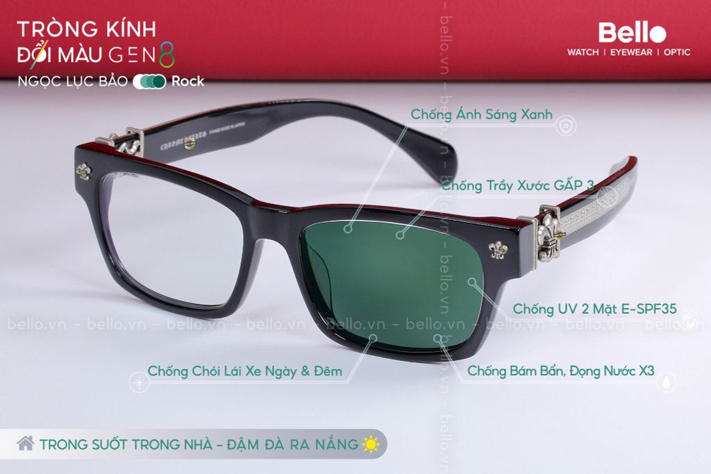  Tròng Kính Đổi Màu Essilor Transitions Gen 8 Ngọc Lục Bảo Emerald Green 