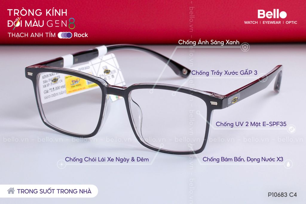  Tròng Kính Đổi Màu Essilor Transitions Gen 8 Thạch Anh Tím Amethyst Purple 