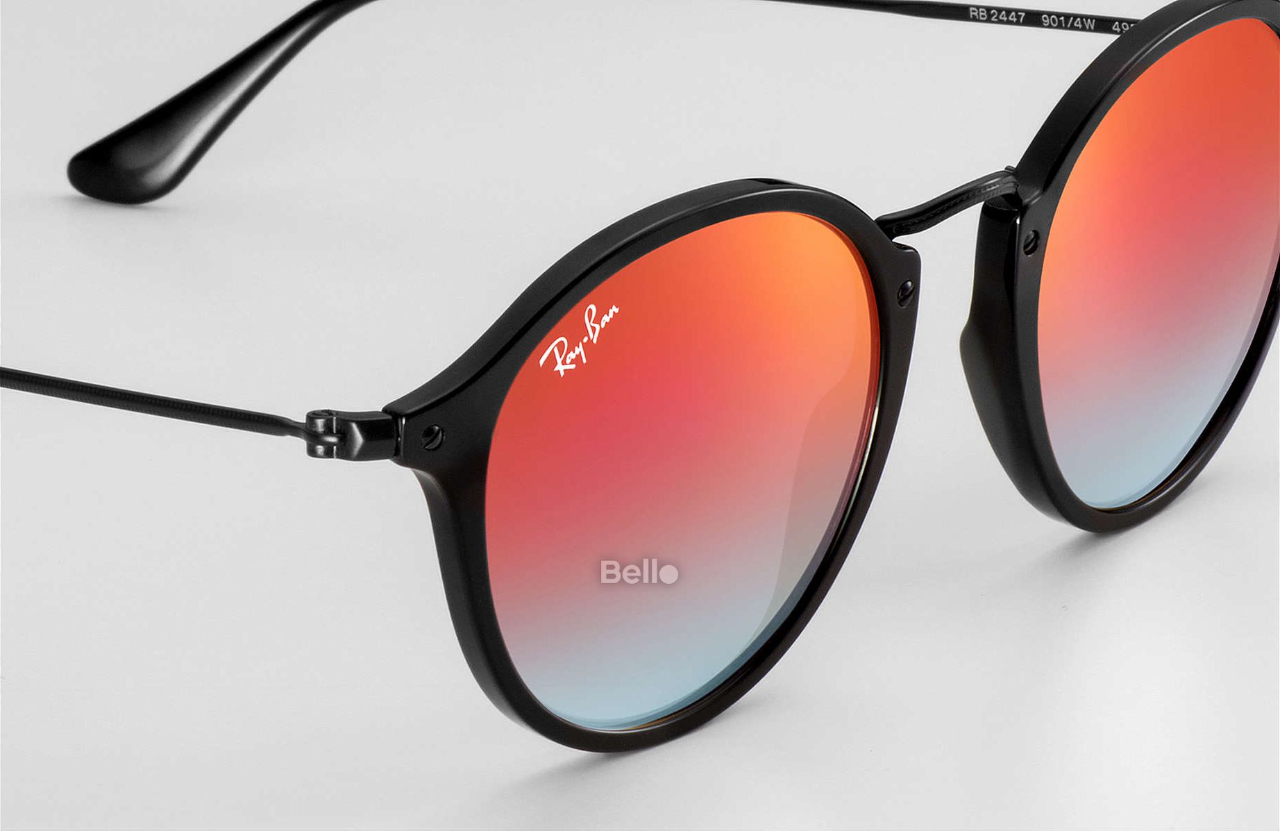 RB2447 901/4W Kính râm Ray-Ban chính hãng Ray-Ban Round Fleck Flash Lenses Gradient Gọng đen, mắt tráng gương cam gradient