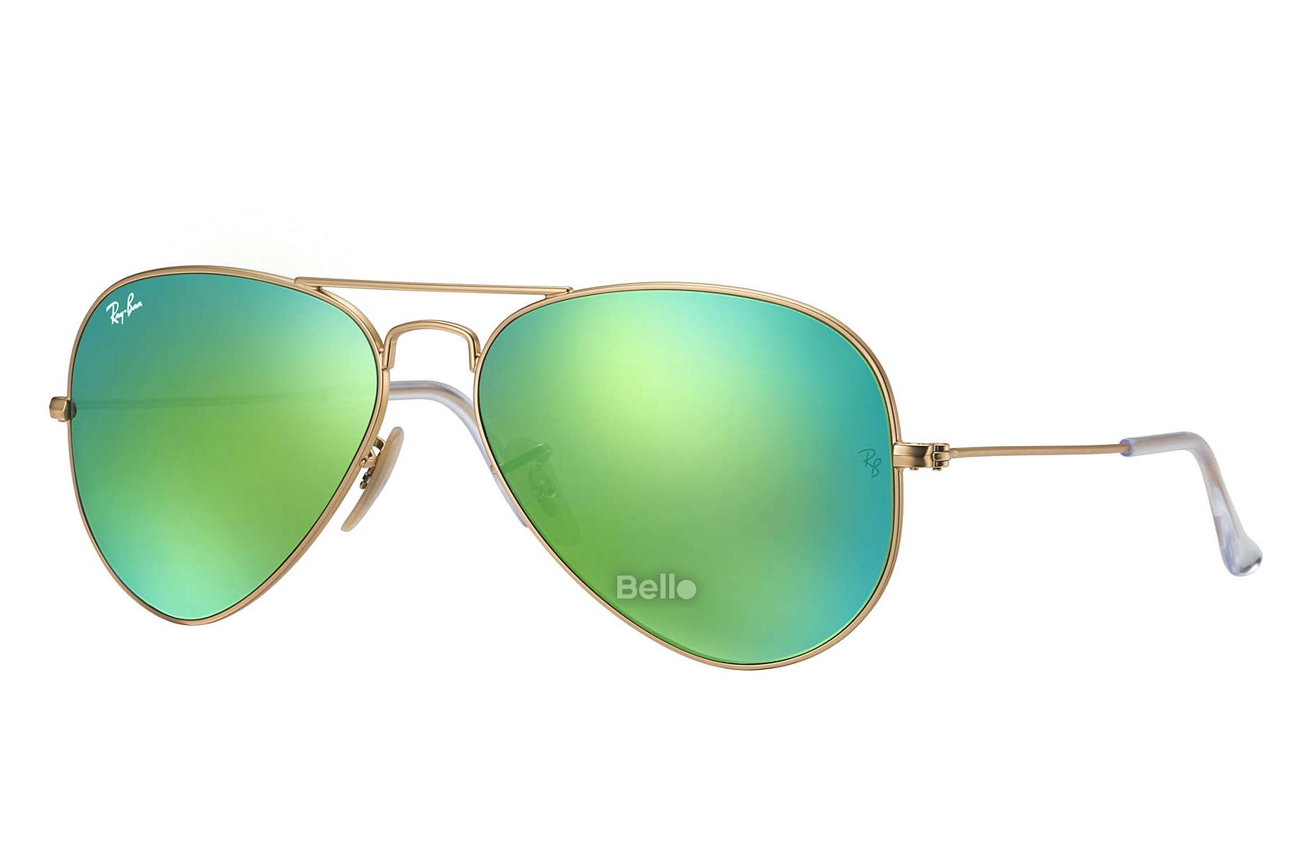RB3025 112/19 Kính râm Ray-Ban chính hãng Ray-Ban Aviator Flash Lenses Gọng vàng, mắt tráng gương xanh lá