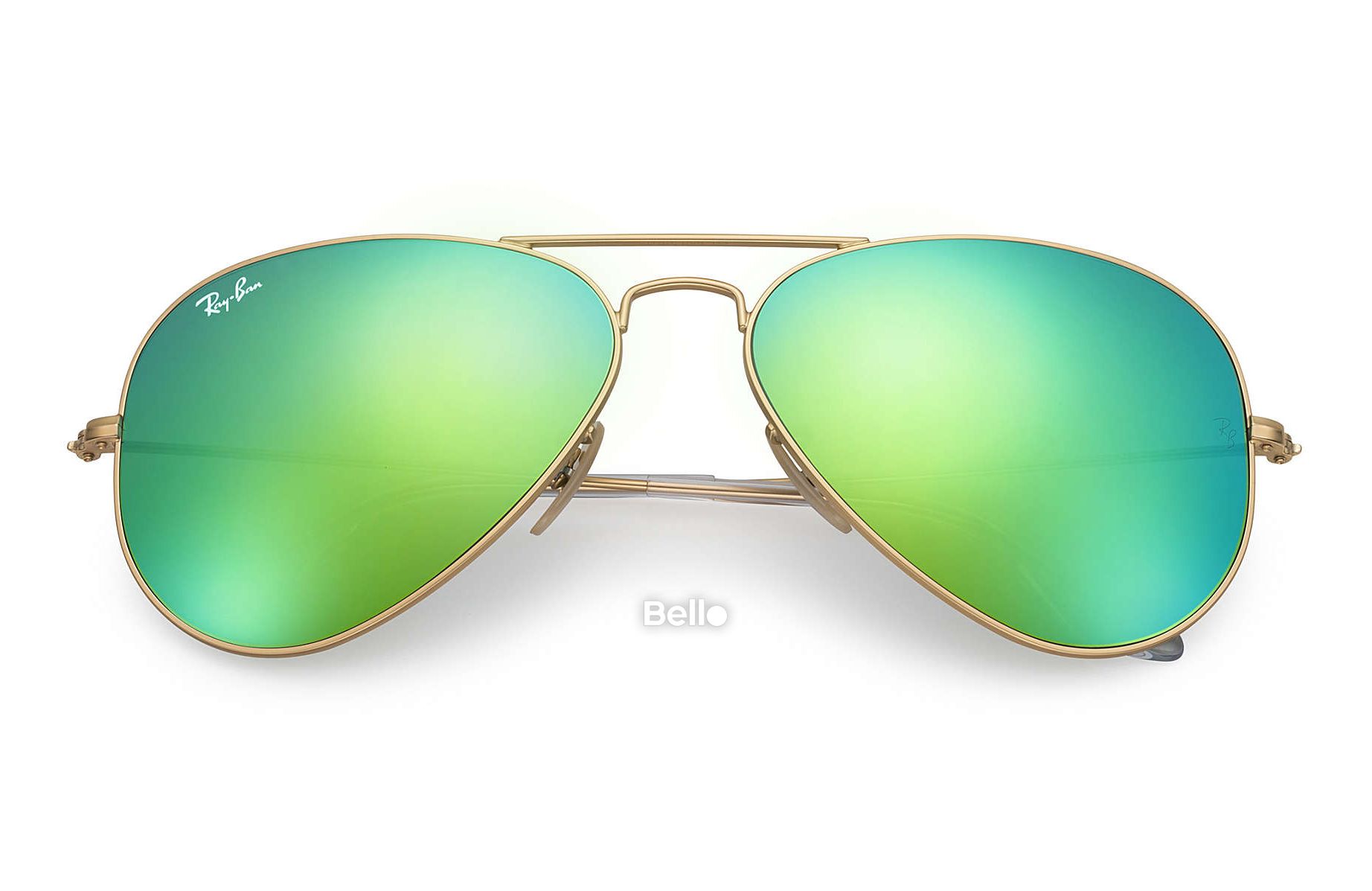 RB3025 112/19 Kính râm Ray-Ban chính hãng Ray-Ban Aviator Flash Lenses Gọng vàng, mắt tráng gương xanh lá