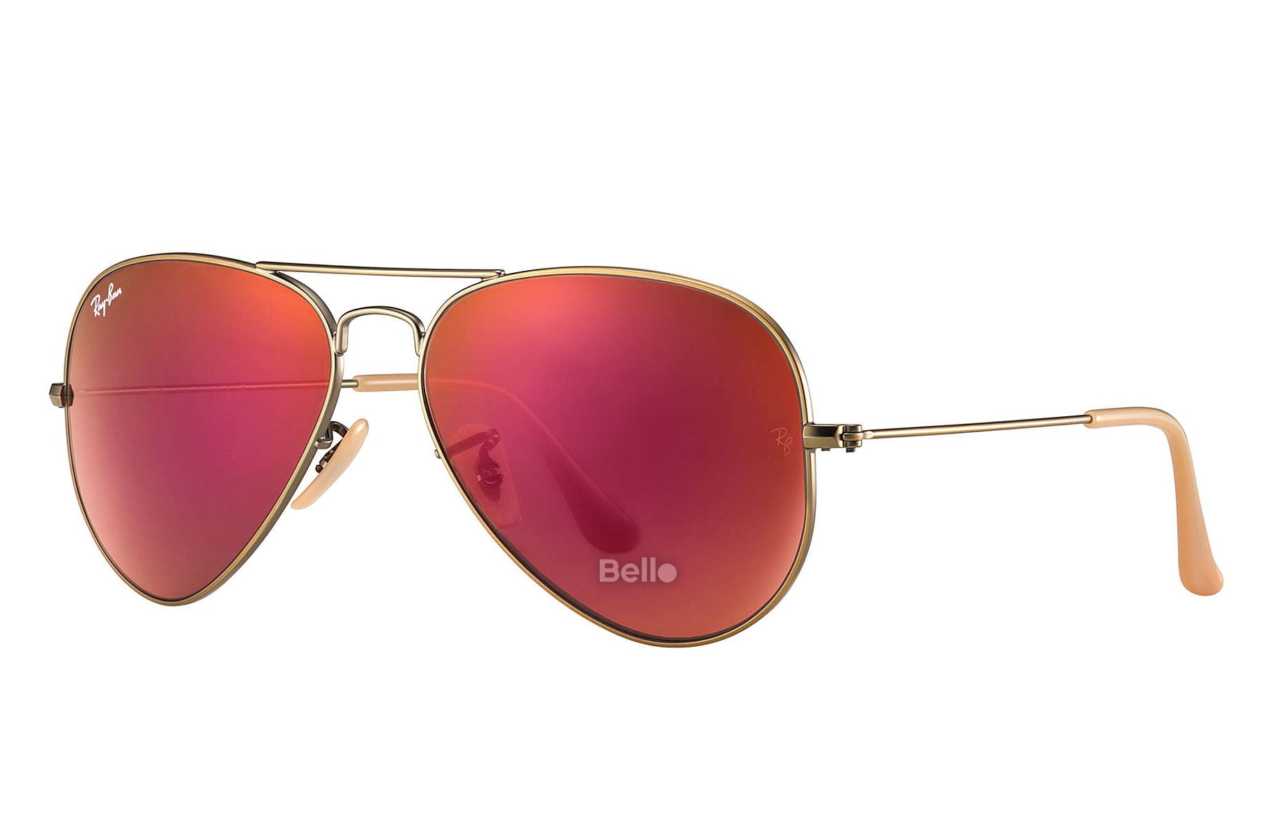 RB3025 167/2K Kính râm Ray-Ban chính hãng Ray-Ban Aviator Flash Lenses Gọng vàng, mắt tráng gương đỏ