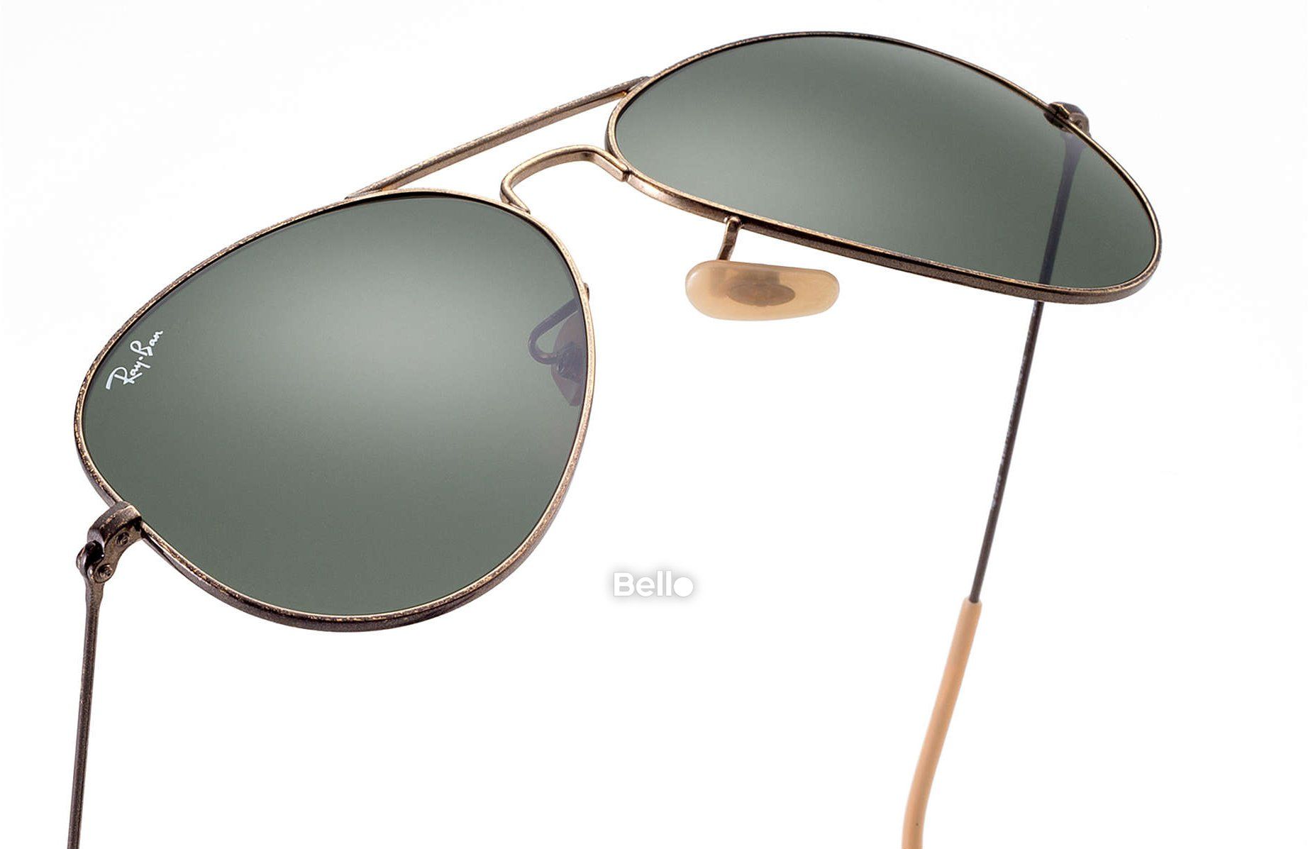 RB3025 177 Kính râm Ray-Ban chính hãng Ray-Ban Aviator Distressed Gọng vàng, mắt xanh đen G-15