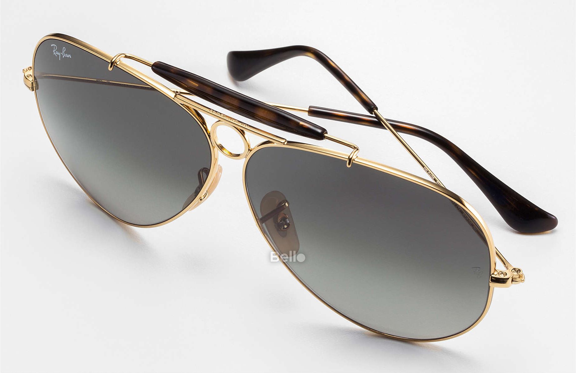 RB3138 181/71 Kính râm Ray-Ban chính hãng Ray-Ban Aviator Shooter Gọng vàng, mắt xám khói gradient