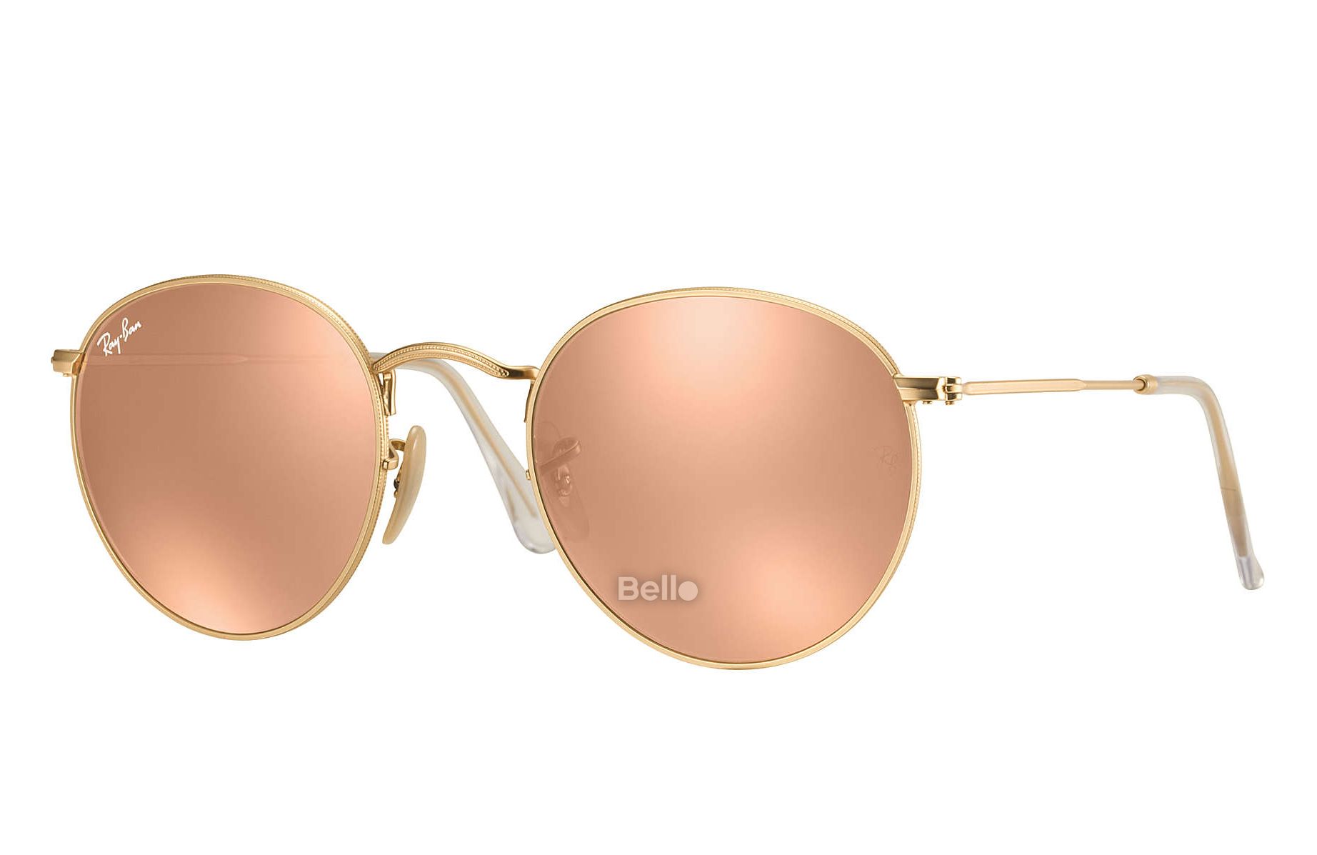 RB3447 112/Z2 Kính râm Ray-Ban chính hãng Ray-Ban Round Flash Lenses Gọng vàng, mắt tráng gương vàng hồng