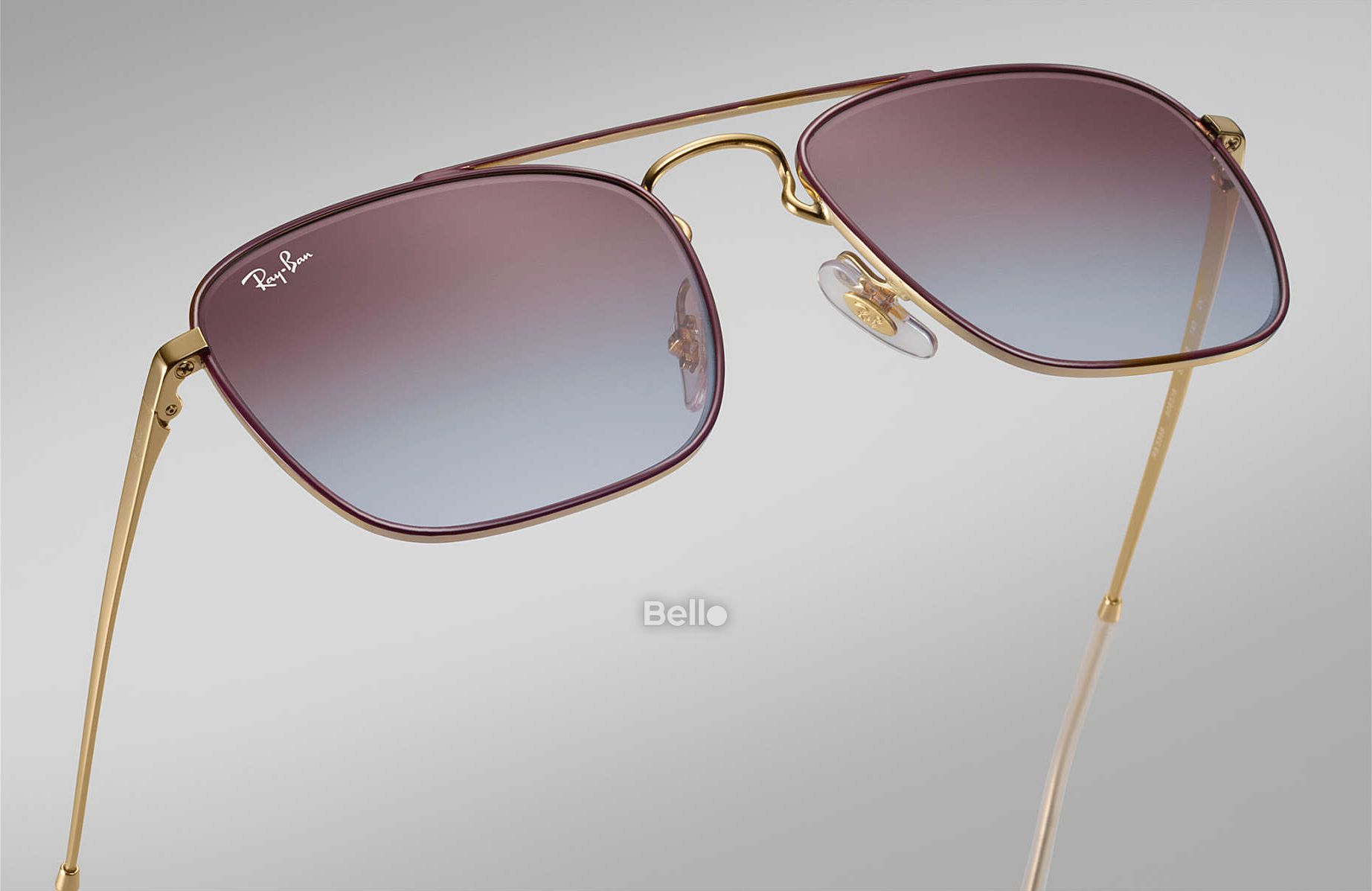 RB3588 9060/I8 Kính râm Ray-Ban chính hãng Gọng màu đỏ mận, vàng gold, mắt tím gradient