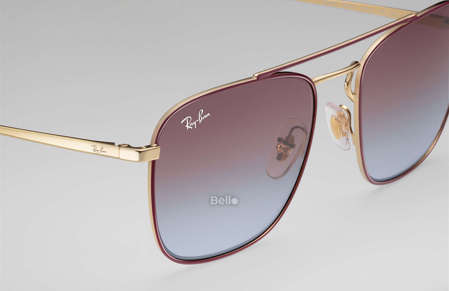RB3588 9060/I8 Kính râm Ray-Ban chính hãng Gọng màu đỏ mận, vàng gold, mắt tím gradient