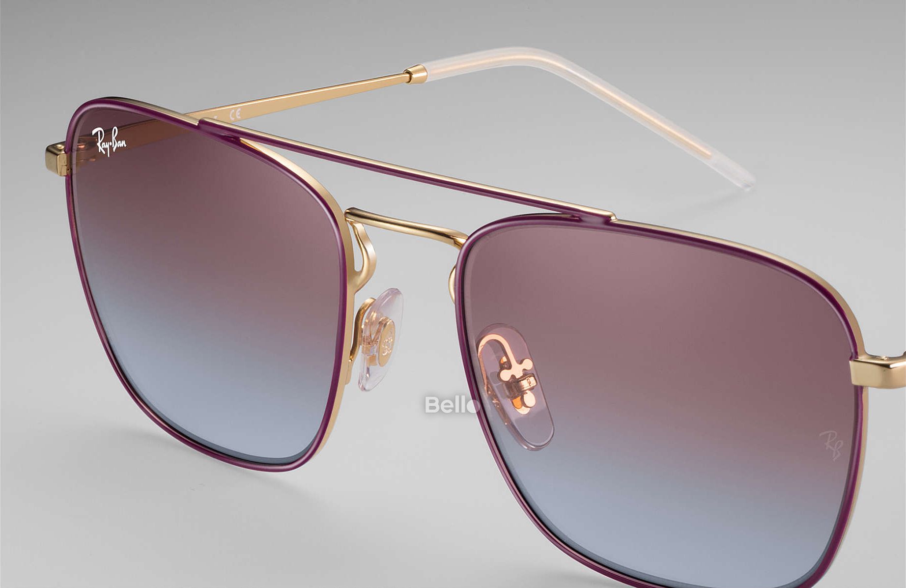 RB3588 9060/I8 Kính râm Ray-Ban chính hãng Gọng màu đỏ mận, vàng gold, mắt tím gradient