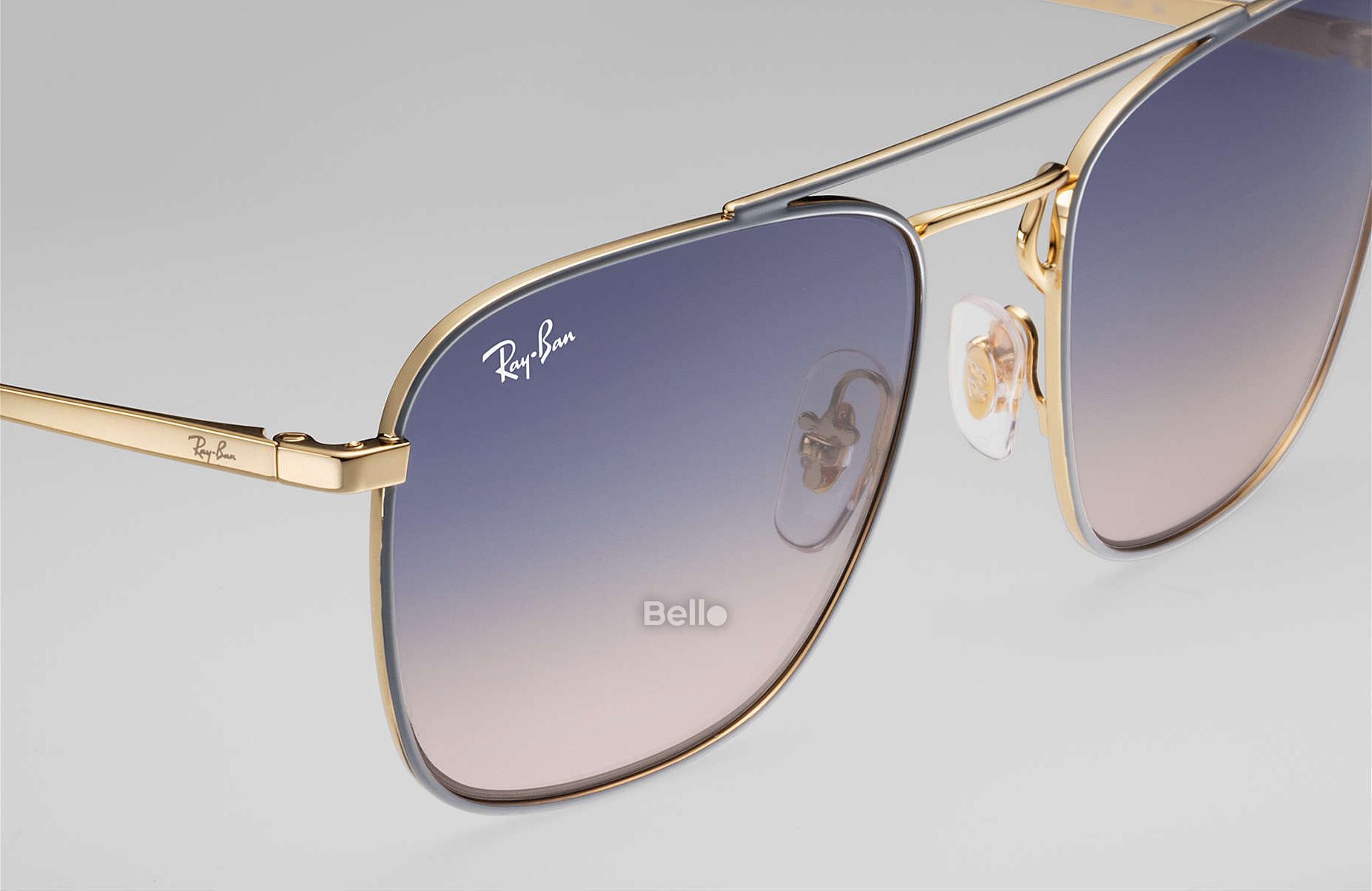 RB3588 9063/I9 Kính râm Ray-Ban chính hãng Gọng màu xám, vàng gold, mắt xanh dương gradient
