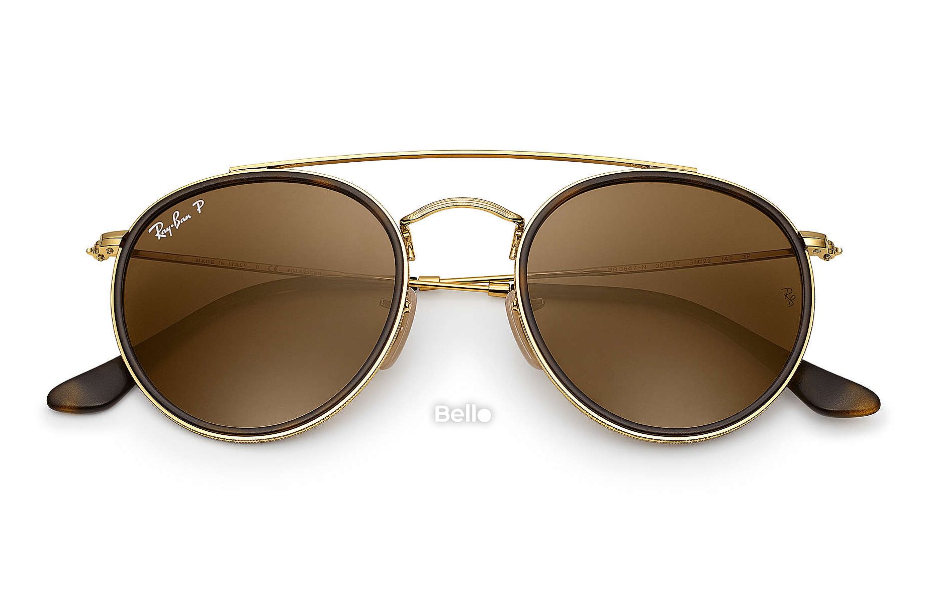 RB3647N 001/57 Kính râm Ray-Ban chính hãng Ray-Ban Ray-Ban Round Double Bridge Gọng màu vàng gold, mắt nâu B-15 polarized