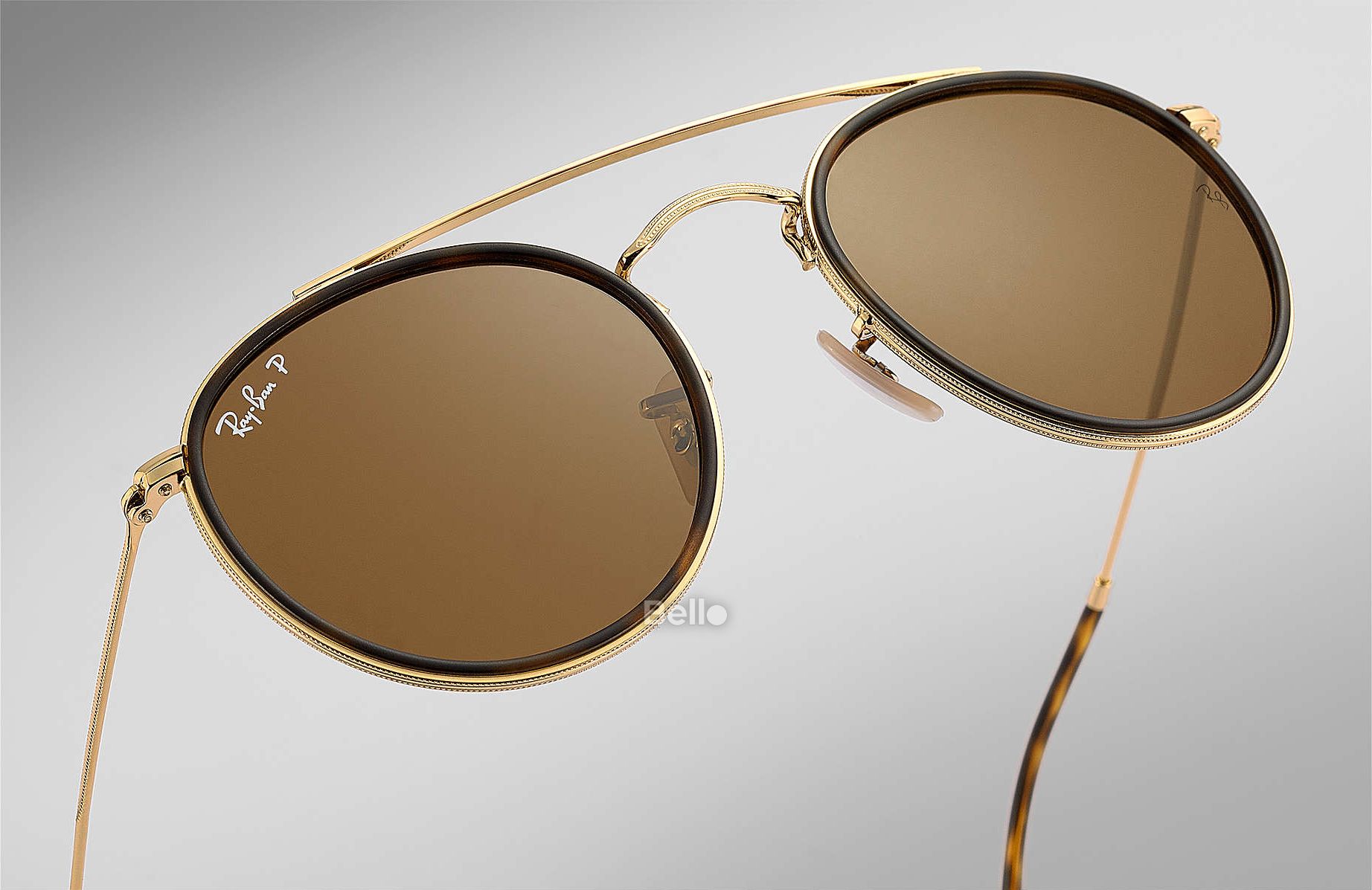 RB3647N 001/57 Kính râm Ray-Ban chính hãng Ray-Ban Ray-Ban Round Double Bridge Gọng màu vàng gold, mắt nâu B-15 polarized