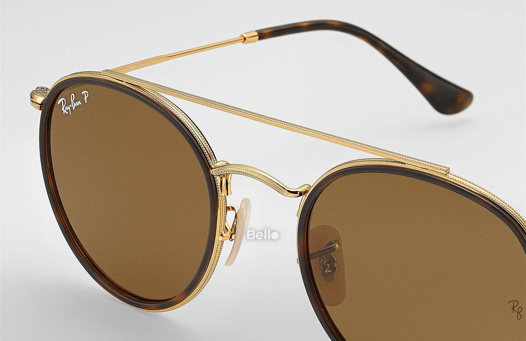 RB3647N 001/57 Kính râm Ray-Ban chính hãng Ray-Ban Ray-Ban Round Double Bridge Gọng màu vàng gold, mắt nâu B-15 polarized