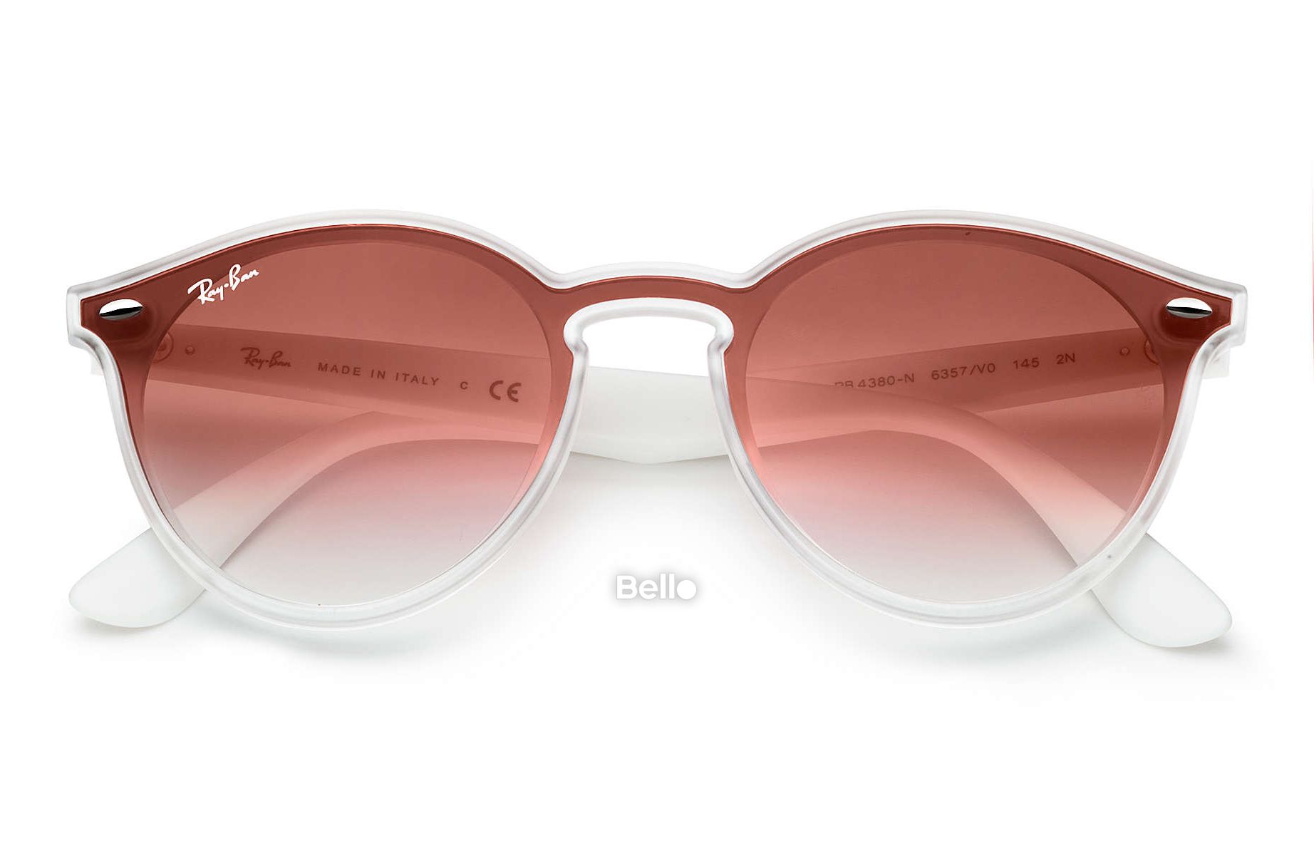 Ray-Ban Blaze Round RB4380NF 6357/V0 Kính râm Ray-Ban chính hãng Gọng đỏ trong suốt, mắt tráng gương đỏ gradient