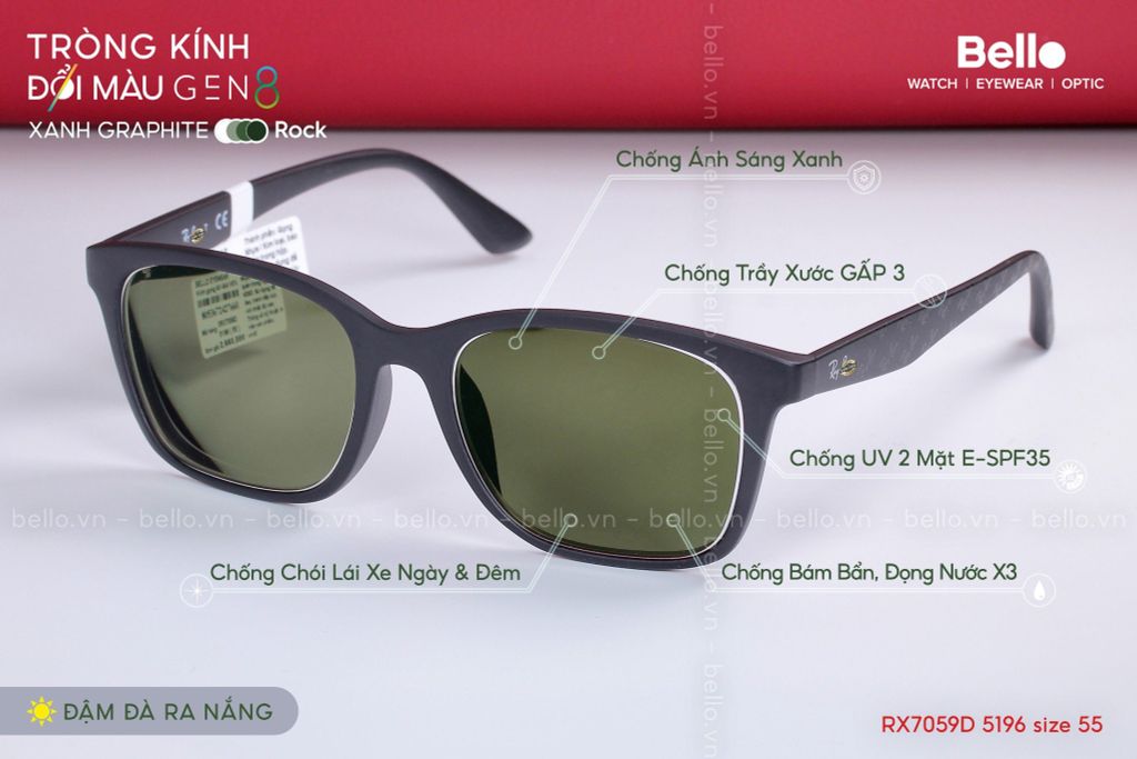  Tròng Kính Đổi Màu Essilor Transitions Gen 8 Xanh Lá Graphite Green 