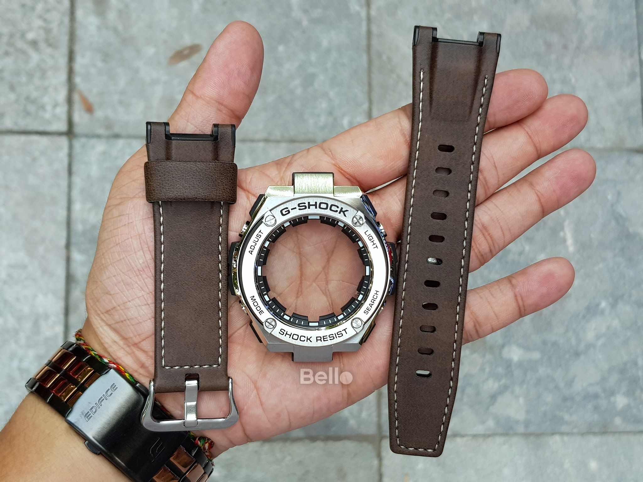 Dây Vỏ Casio G-Shock G-Steel cỡ lớn - dây da nâu - GST-S100, GST-S110, GST-S120, GST-S130