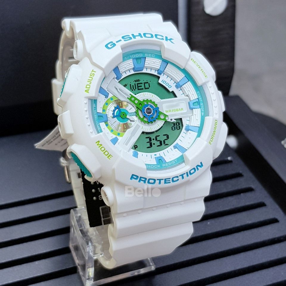 GA-110WG-7A - Đồng hồ Casio G-Shock chính hãng - Kết hợp với các điểm nhấn là màu xanh bạc hà và màu ngọc lam trẻ trung.