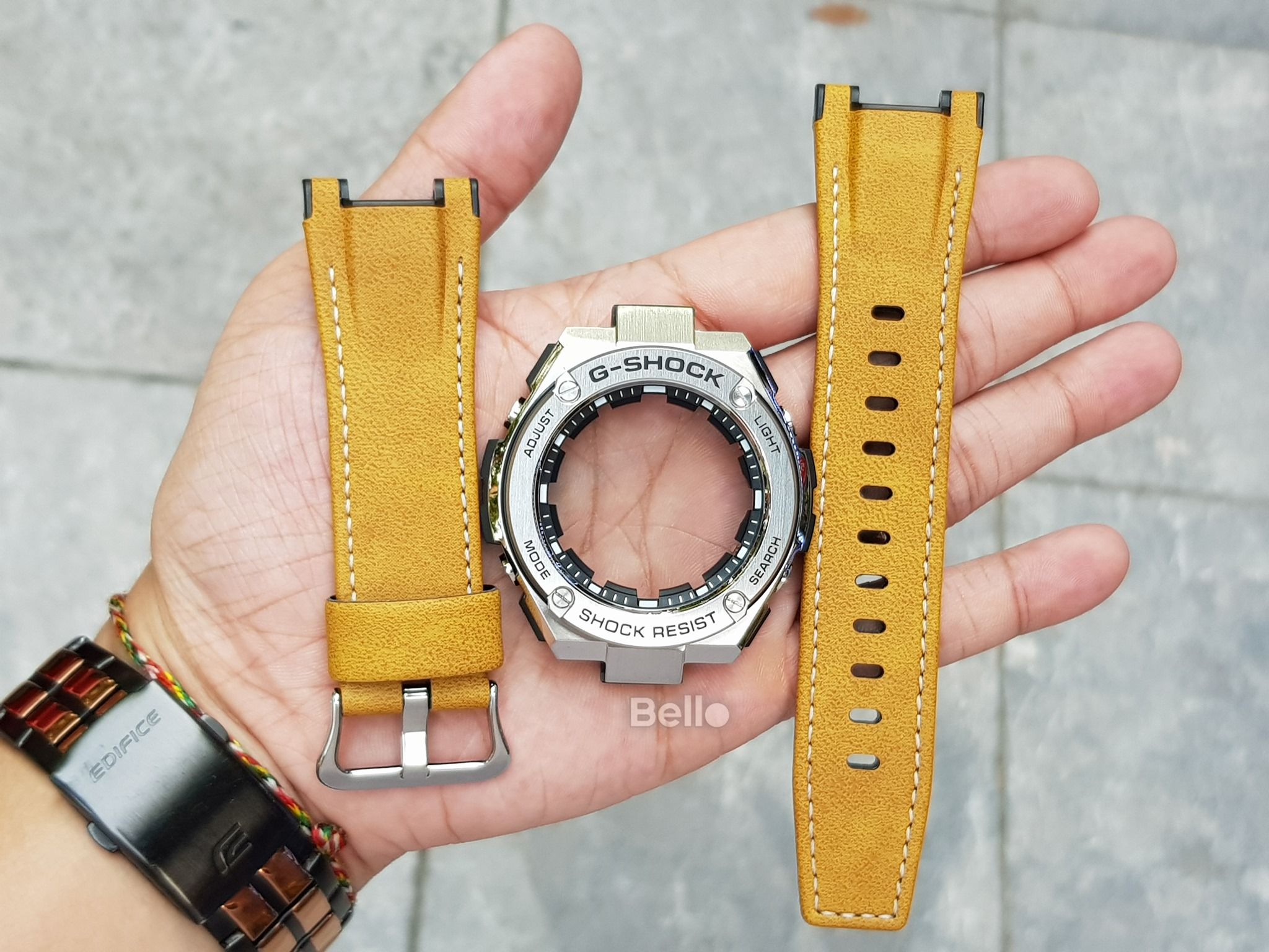 Dây Vỏ Casio G-Shock G-Steel cỡ lớn - dây da vàng - GST-S100, GST-S110, GST-S120, GST-S130