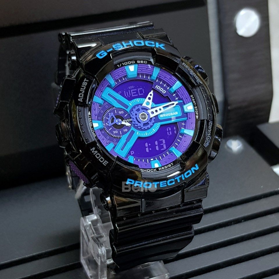 GA-110HC-1A - Đồng hồ Casio G-Shock chính hãng Dây đen bóng, mặt xanh tím