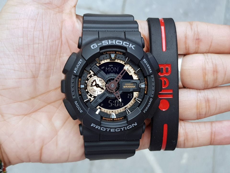 GA-110RG-1A - Đồng hồ Casio G-Shock chính hãng - Vỏ đen nhám, điểm nhấn vàng hồng nổi bật.