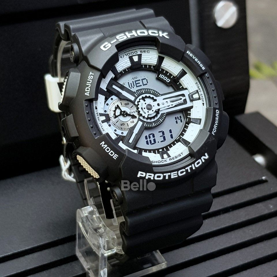 GA-110BW-1A - Đồng hồ Casio G-Shock chính hãng - Dây đen nhám, điểm nhấn trắng nổi bật.
