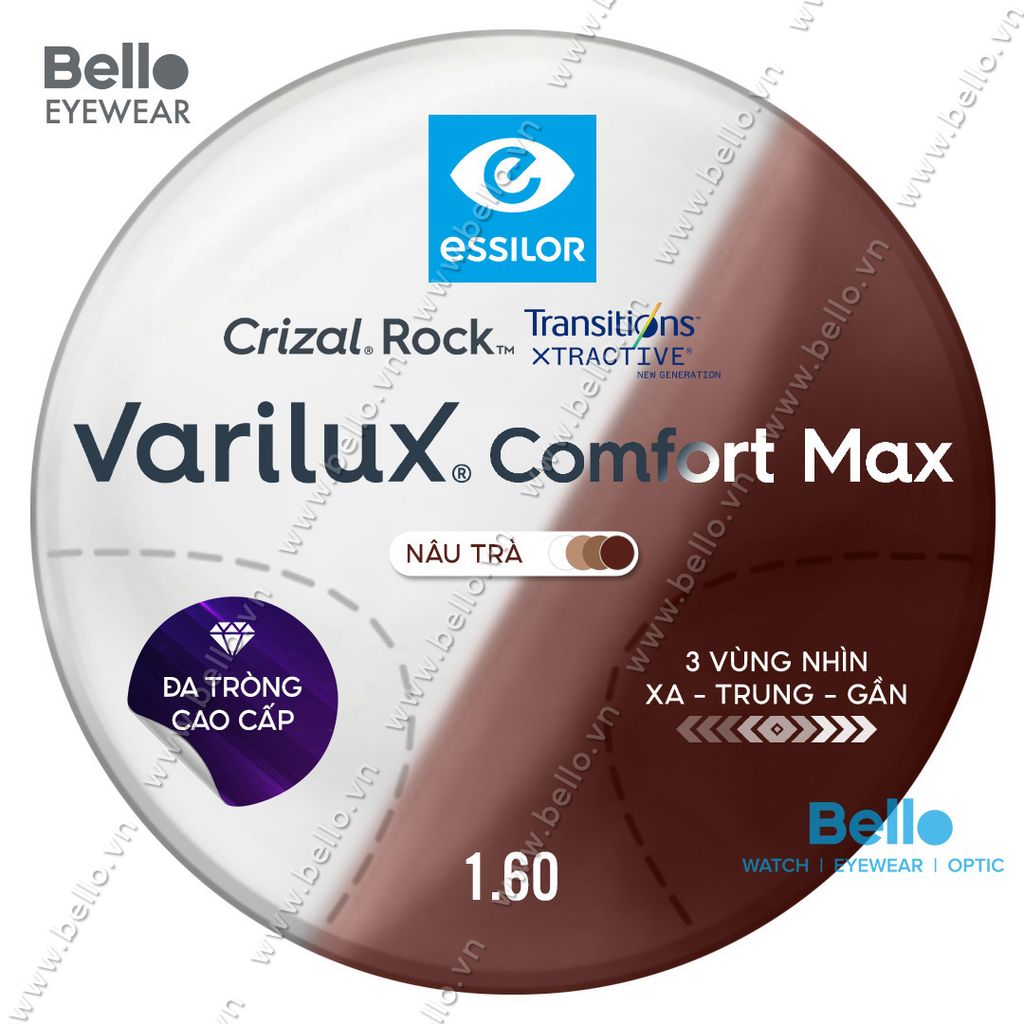  Essilor Varilux Comfort Max Transitions XTRActive New Generation Nâu Trà 