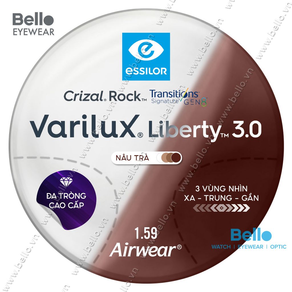  Essilor Varilux Liberty 3.0 Transitions Signature Gen 8 Nâu Trà 