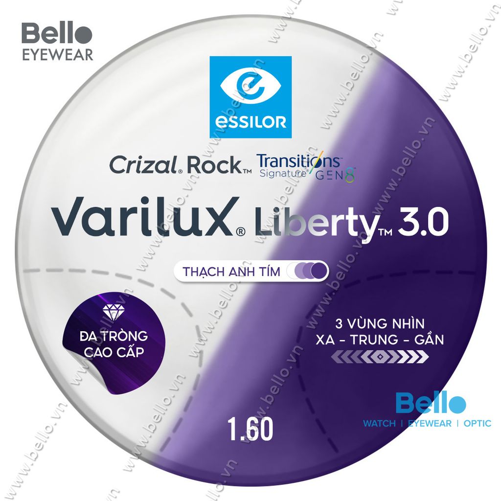  Essilor Varilux Liberty 3.0 Transitions Signature Gen 8 Thạch Anh Tím 