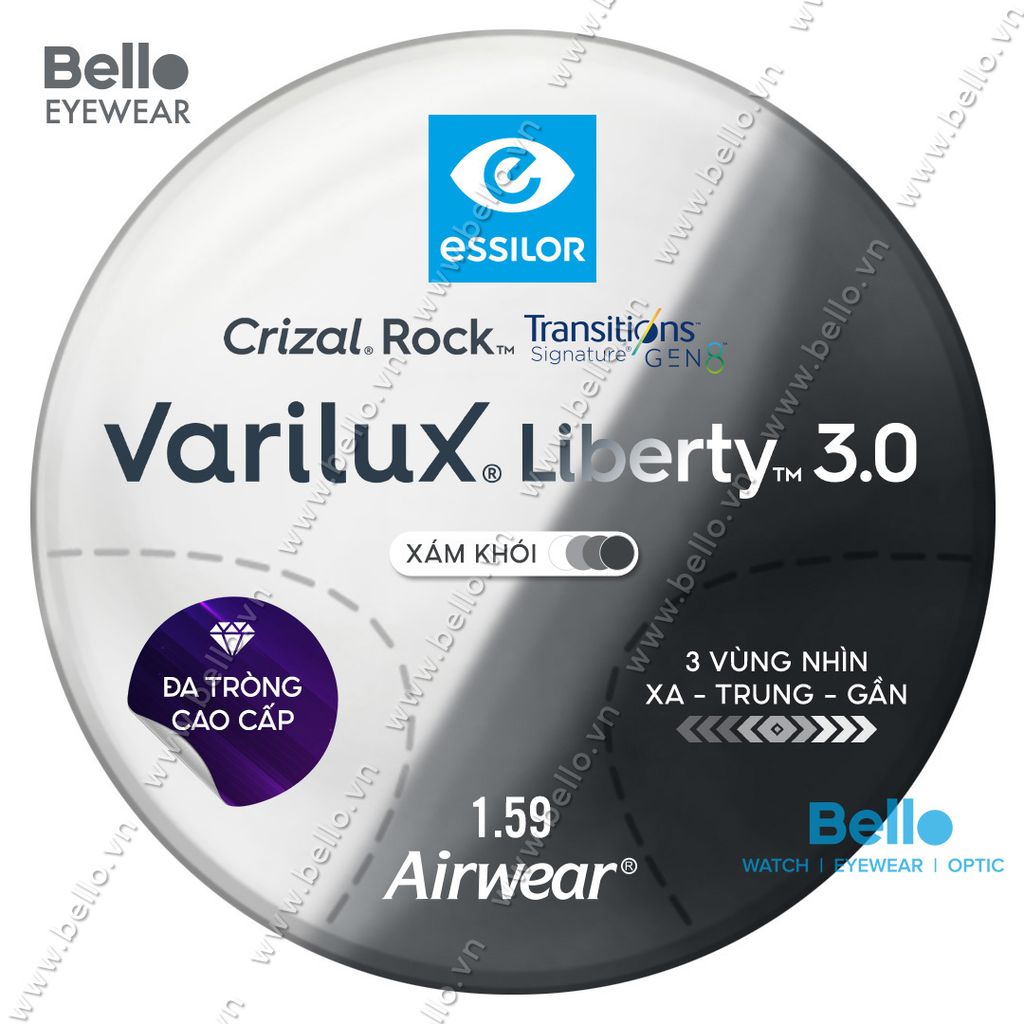  Essilor Varilux Liberty 3.0 Transitions Signature Gen 8 Xám Khói 