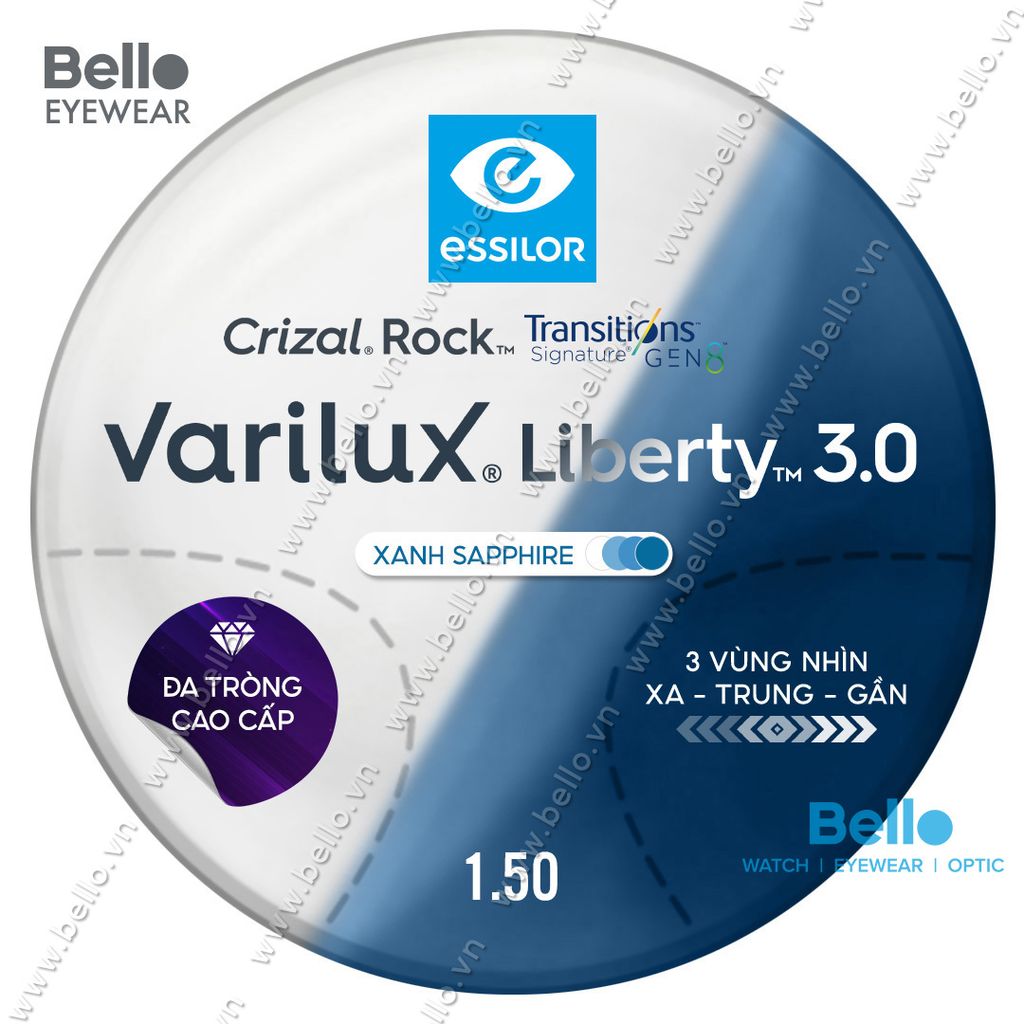  Essilor Varilux Liberty 3.0 Transitions Signature Gen 8 Xanh Biển 