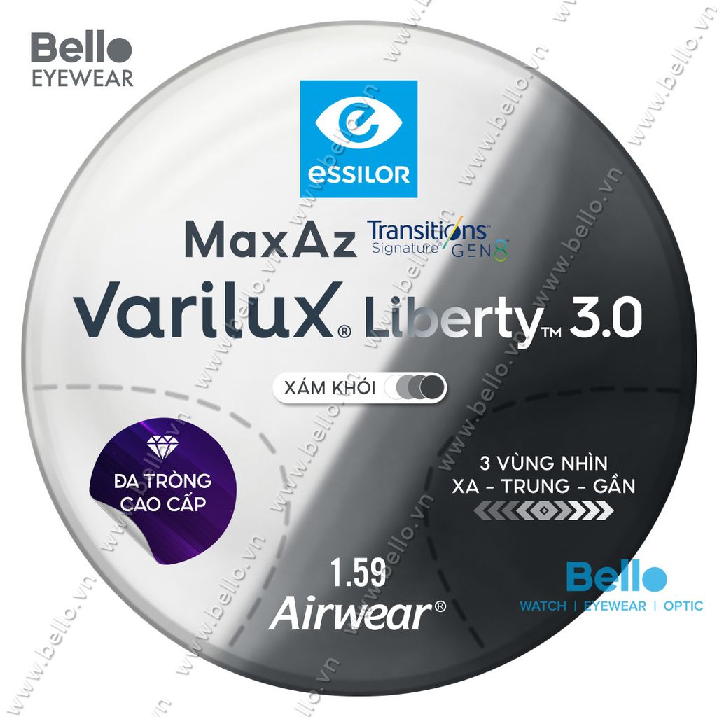  Essilor Varilux Liberty 3.0 Transitions Signature Gen 8 Xám Khói 