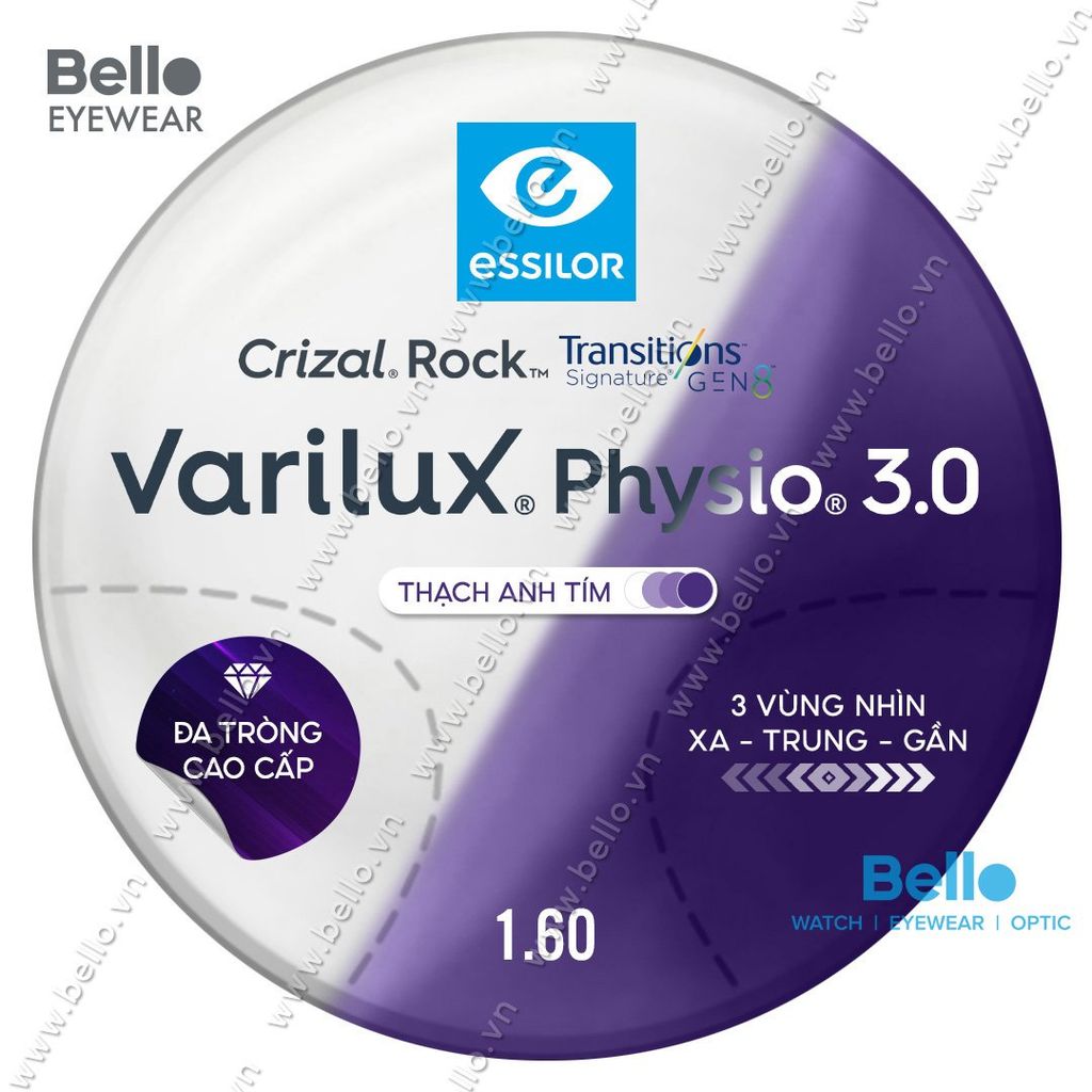  Essilor Varilux Physio 3.0 Transitions Signature Gen 8 Thạch Anh Tím 