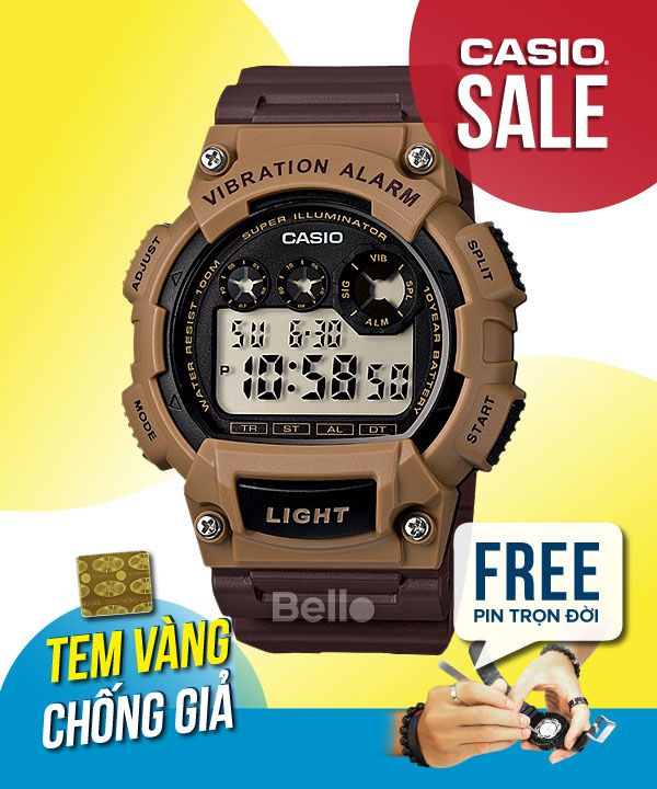 Đồng hồ Casio Nam W-735H-5A chính hãng, giá rẻ, Thay Pin Trọn Đời