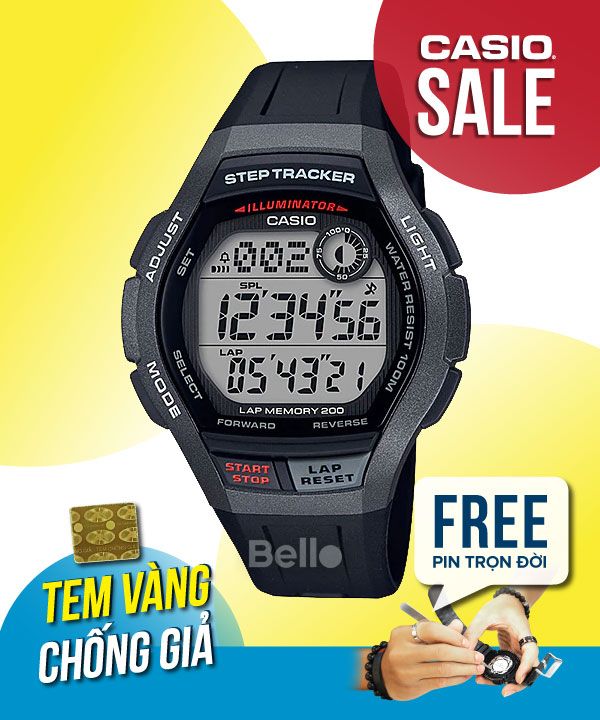 Đồng hồ Casio Nam WS-2000H-1A chính hãng, giá rẻ, Thay Pin Trọn Đời