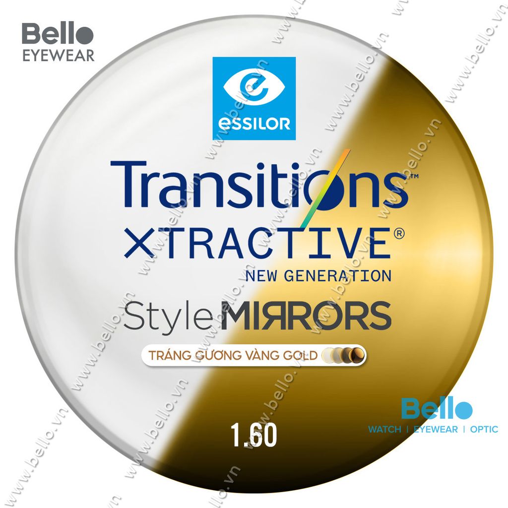  Essilor Transitions XTRActive New Generation Tráng Gương Vàng Gold 