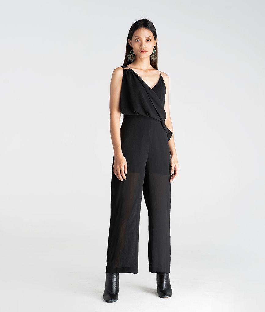 Jumpsuit thô dài lệch vai