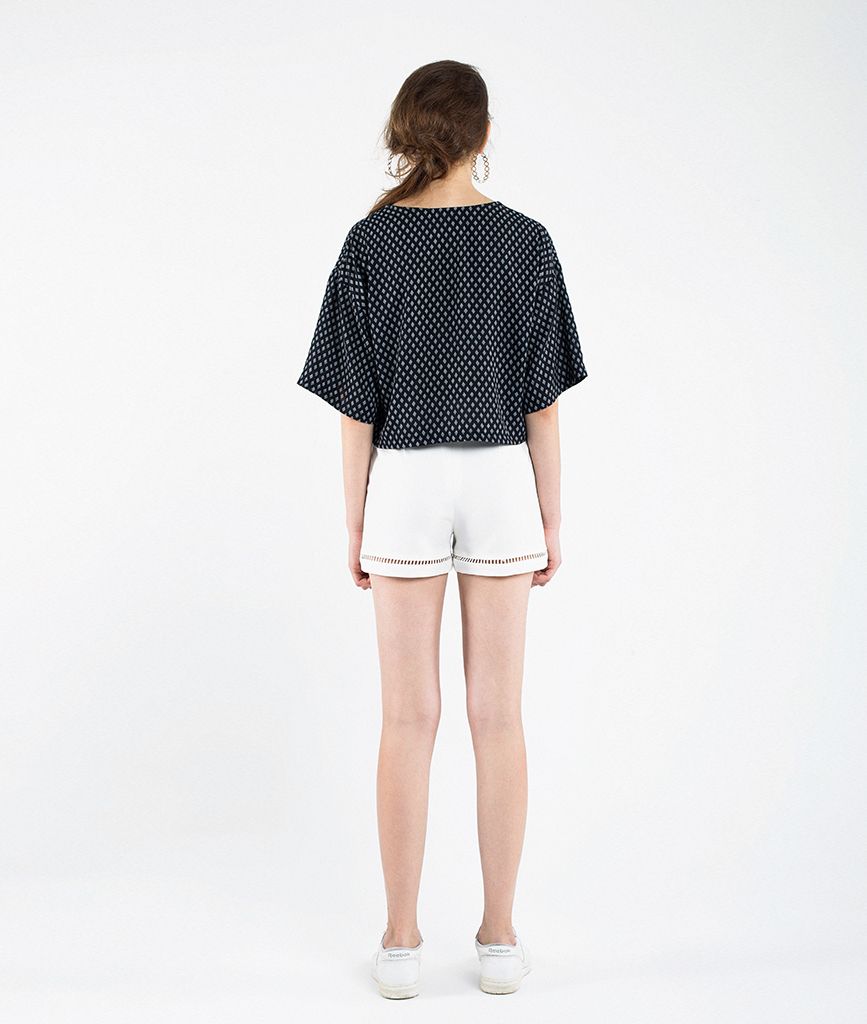 Quần Shorts Thô Ống Rộng Lai Ren