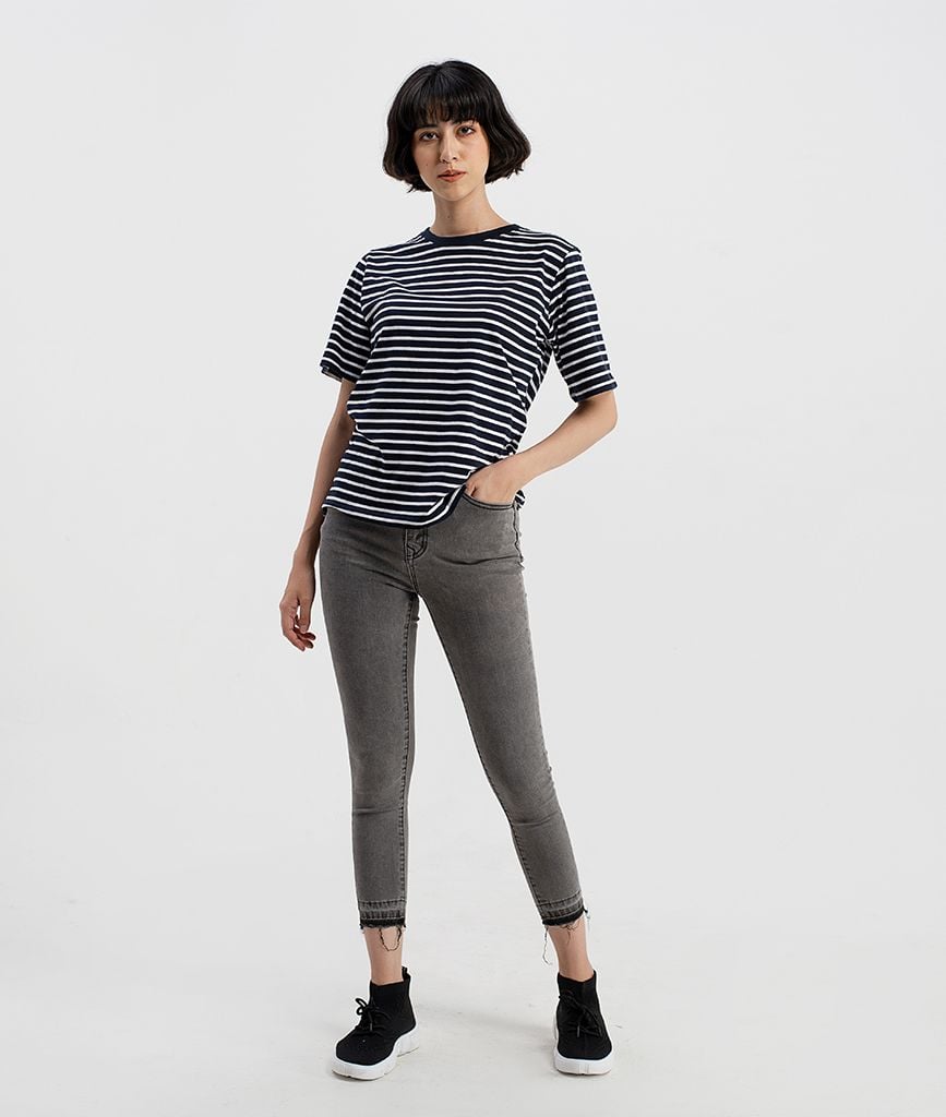 Quần jeans dài xả lai