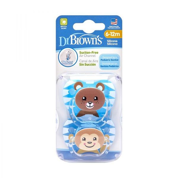 Bộ 2 Ty Ngậm Dr. Brown's Hình Gấu Và Khỉ Dành Cho Bé Trai Từ 6 - 12 Tháng Tuổi PV22015