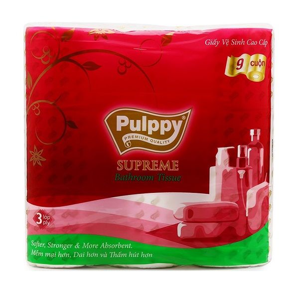 Giấy Vệ Sinh 3 Lớp Pulppy Supreme - Bịch 9 Cuộn