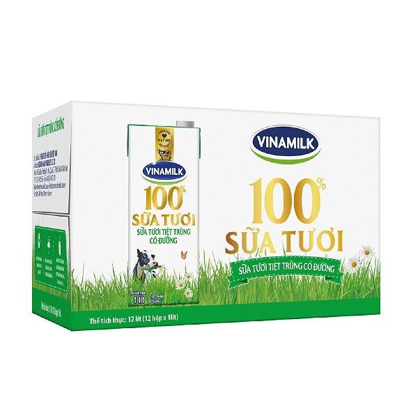 Thùng 12 Sữa Vinamilk 100% Có Đường 1L