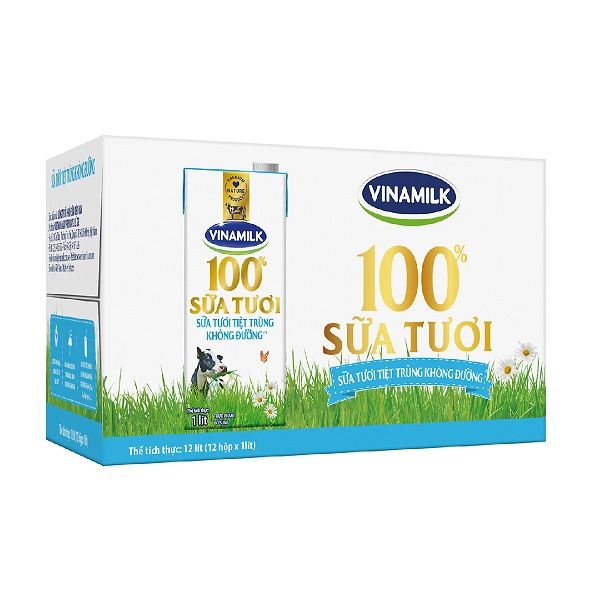 Thùng 12 Sữa Vinamilk 100% Không Đường 1L