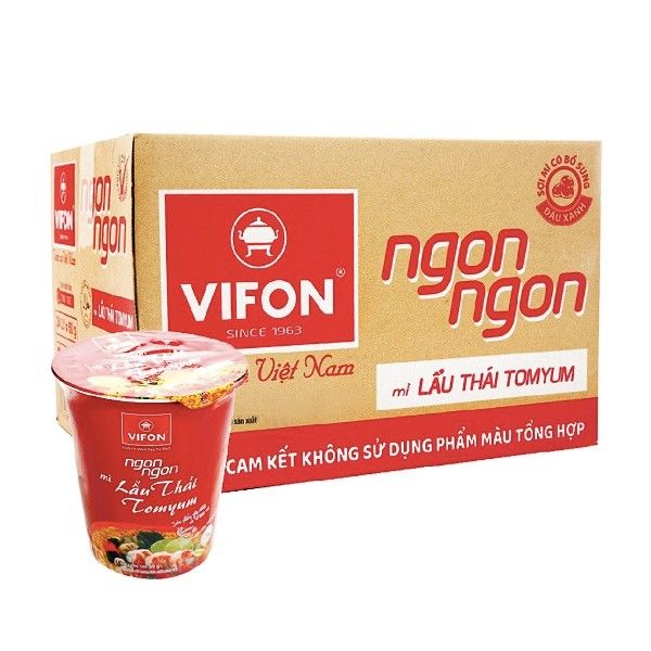 Thùng 24 Mì Ly Vifon Ngon Ngon Lẩu Thái Tomyum 60g