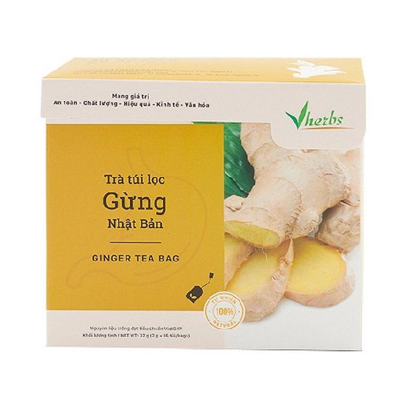 Trà Túi Lọc Trà Gừng Nhật Vherbs Hỗ Trợ Giải Cảm Đầy Hơi Hộp 32g
