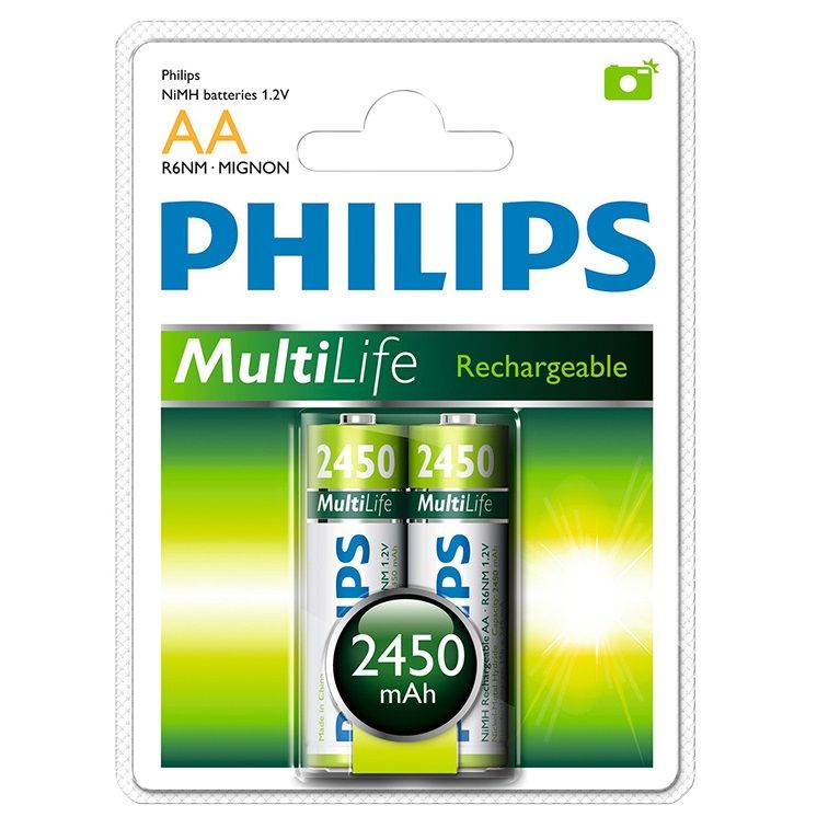 Pin Sạc PHILIPS Nimh AA 2450mAh Vỉ 2 Viên