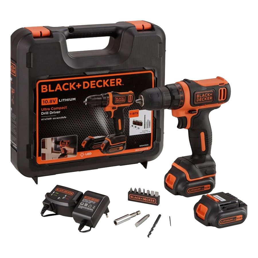 MÁY KHOAN VẶN VÍT DÙNG PIN LI-ION 10.8V / 2 PIN / VALI PHỤ KIỆN BLACK+DECKER BDCDD12KB-B1