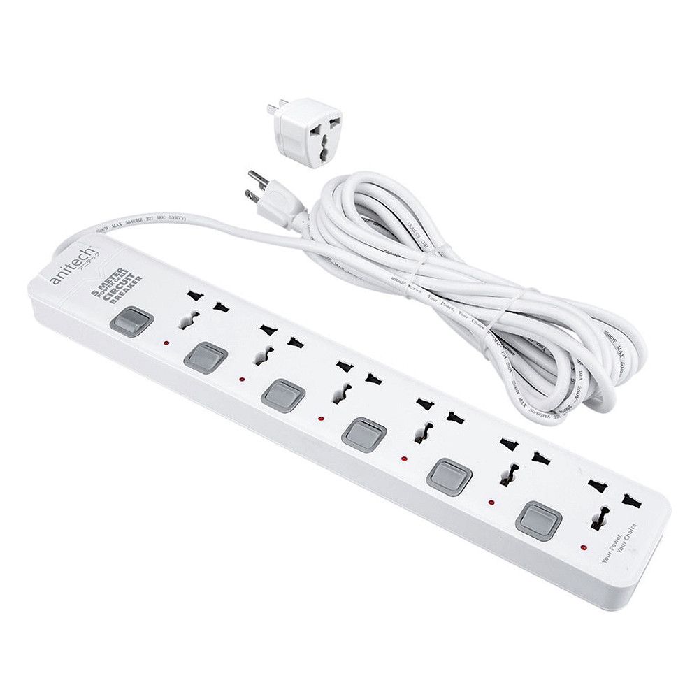 Ổ CẮM ĐIỆN 6 LỖ - 3 CHÂN, CÔNG TẮC RIÊNG ANITECH H406