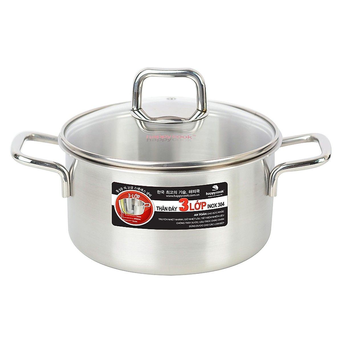 Nồi Inox 304 3 Lớp Đáy Liền Alvar Nắp Kiếng 20cm