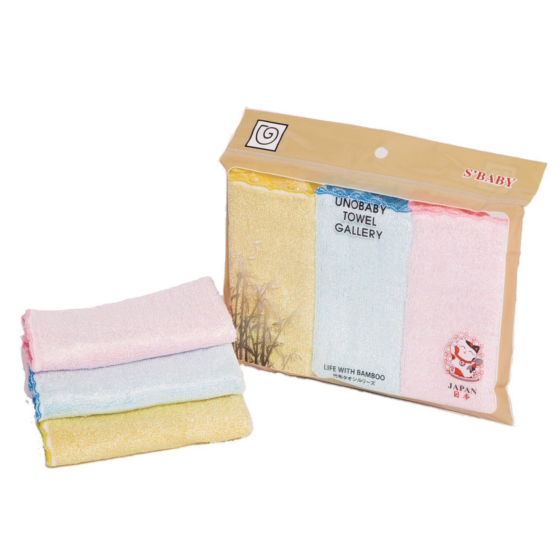Hộp 3 Khăn Mặt Sợi Tre Unobaby 25x25cm 75gr