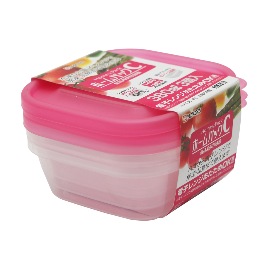 Set 3 Hộp Nhựa Konbini 380Ml Màu Hồng