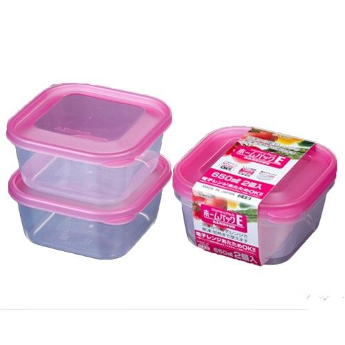 Set 2 Hộp Nhựa Konbini 650ml Màu Hồng